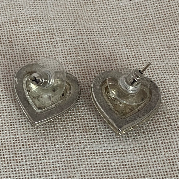 Silver Heart shape Earrings ornate Brighton Swirl pierced earrings gold puffy - Picture 3 of 15